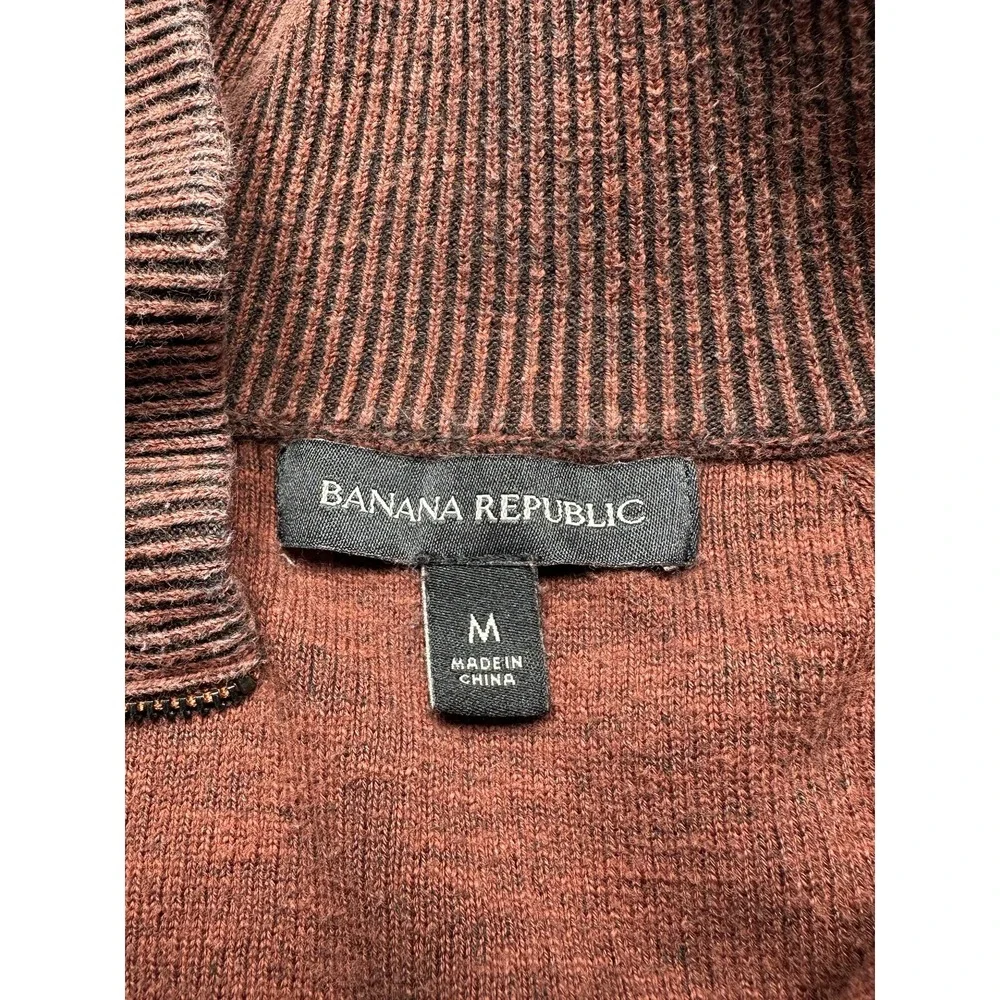 Banana Republic Sweater Mens Medium Brown Cotton Half‎ Zip Mock Neck Ribbed